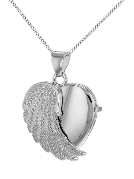 IBB Sterling Silver Angel Wing Heart Locket Pendant Necklace, Sterling Silver