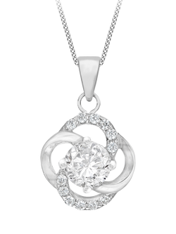 IBB Sterling Silver Cubic Zirconia Knot Pendant Necklace, Sterling Silver