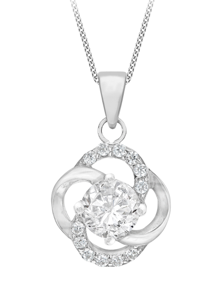IBB Sterling Silver Cubic Zirconia Knot Pendant Necklace, Sterling Silver