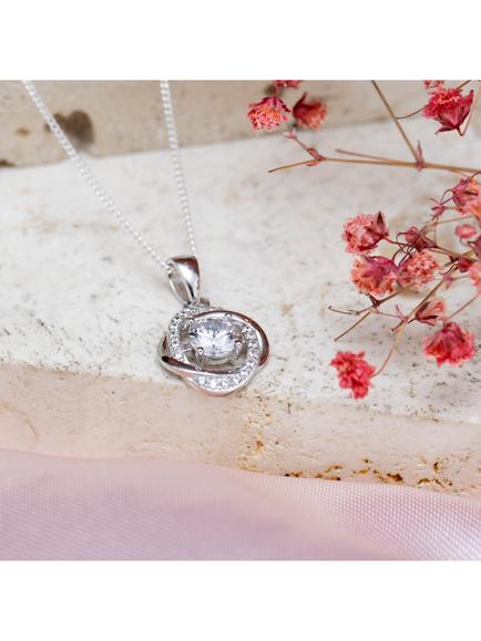 IBB Sterling Silver Cubic Zirconia Knot Pendant Necklace - view 2, Sterling Silver