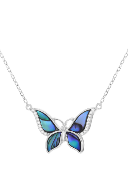 IBB Paua Shell Butterfly Pendant Necklace, Multi, Multi