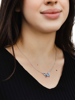 IBB Paua Shell Butterfly Pendant Necklace, Multi - view 2, Multi