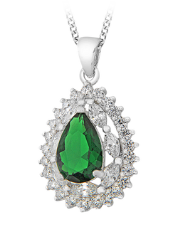 IBB Sterling Silver Cubic Zirconia Cluster Teardrop Pendant Necklace, Multi