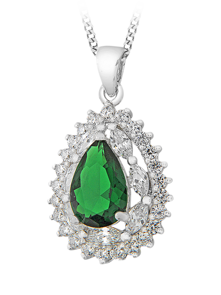 IBB Sterling Silver Cubic Zirconia Cluster Teardrop Pendant Necklace, Multi