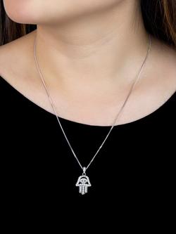 IBB Hamsa Hand Pendant Necklace, Silver - view 2, Sterling Silver