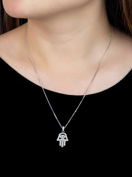 IBB Hamsa Hand Pendant Necklace, Silver - view 2, Sterling Silver