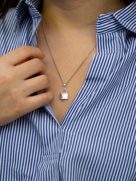 IBB Padlock Pendant Necklace - view 2, Sterling Silver