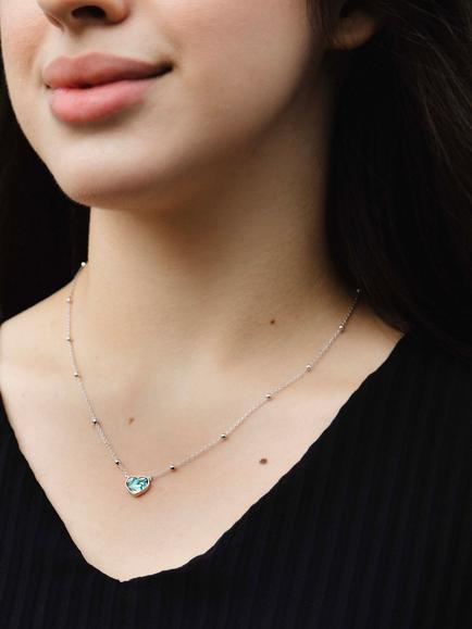 IBB Paua Shell Heart Pendant Necklace, Multi - view 2, Multi