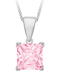 IBB Sterling Silver Princess Cut Crystal Pendant Necklace, Multi