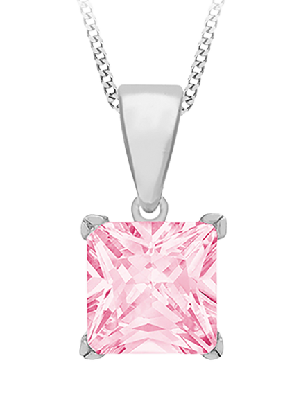 IBB Sterling Silver Princess Cut Crystal Pendant Necklace, Multi