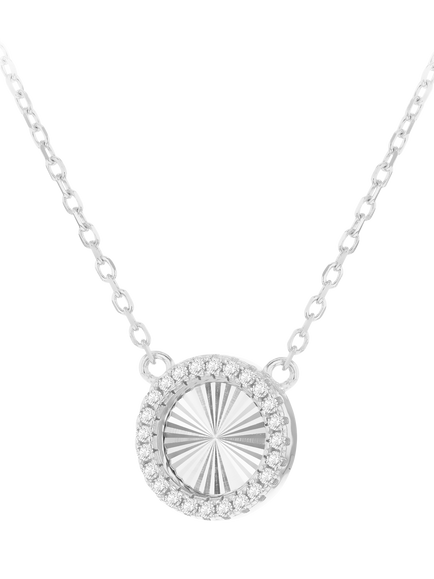 IBB Cubic Zirconia Rainbow Pendant Necklace, Sterling Silver