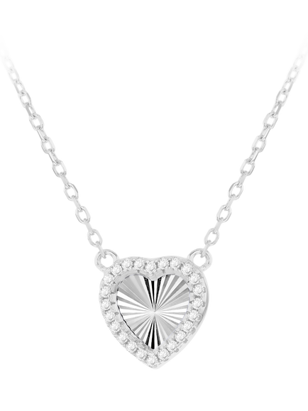 IBB Cubic Zirconia Rainbow Heart Pendant Necklace, Sterling Silver