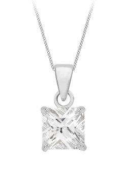 IBB Sterling Silver Cubic Zirconia Square Pendant Necklace, Sterling Silver
