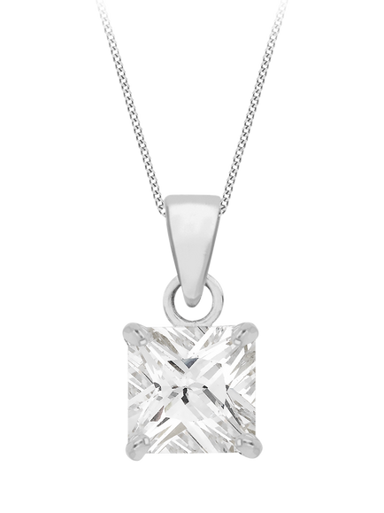 IBB Sterling Silver Cubic Zirconia Square Pendant Necklace, Sterling Silver