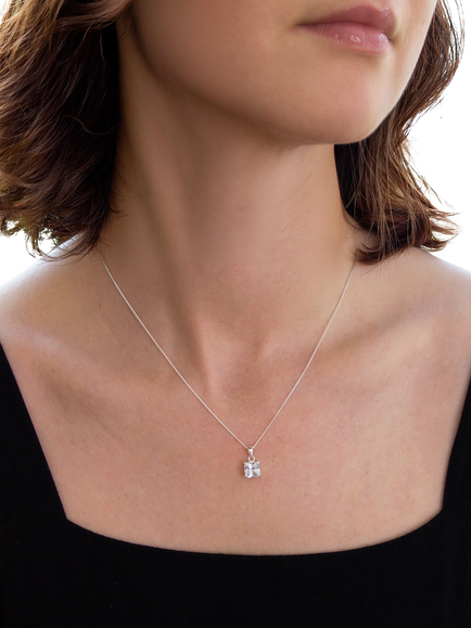 IBB Sterling Silver Cubic Zirconia Square Pendant Necklace - view 2, Sterling Silver