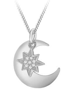 IBB Sterling Silver Star and Moon Pendant Necklace, Sterling Silver