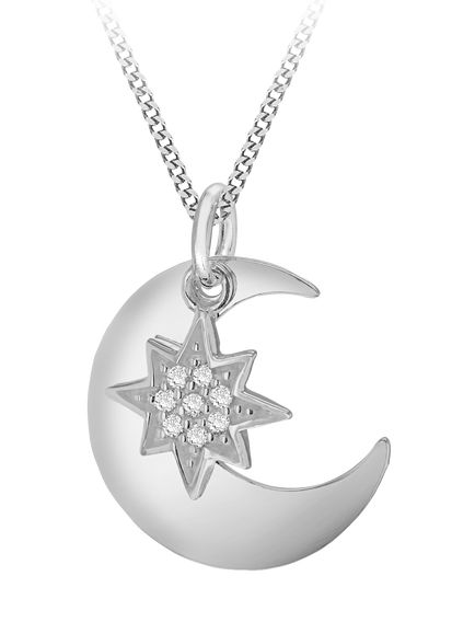 IBB Sterling Silver Star and Moon Pendant Necklace, Sterling Silver