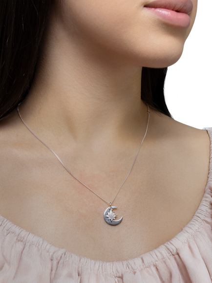 IBB Sterling Silver Star and Moon Pendant Necklace - view 2, Sterling Silver