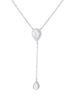 IBB Cubic Zirconia Teardrop Lariat Necklace, Silver, Silver