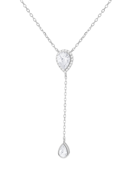 IBB Cubic Zirconia Teardrop Lariat Necklace, Silver, Silver