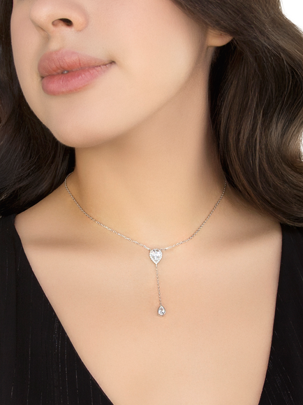 IBB Cubic Zirconia Teardrop Lariat Necklace, Silver - view 2, Silver