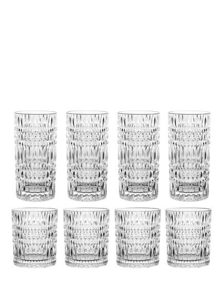 Nachtmann Ethno Crystal Glass Tumbler & Highball Barware Set, 8 Piece, Clear