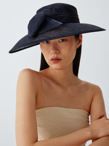 John Lewis Betty Woven East West Downturn Brim Bow Hat, Navy