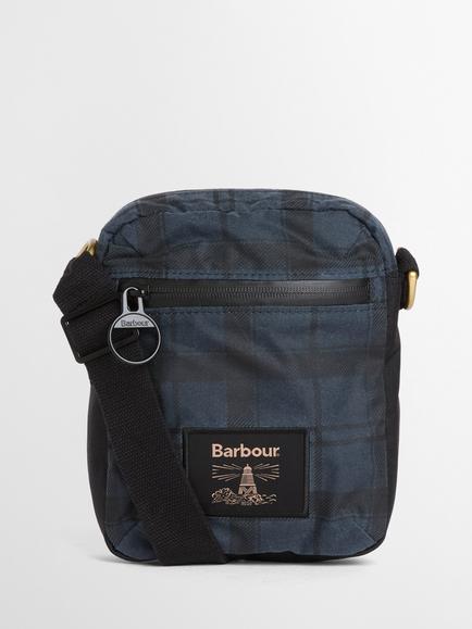 Barbour Field Waxed Crossbody Bag, Navy Tartan, Navy Tartan