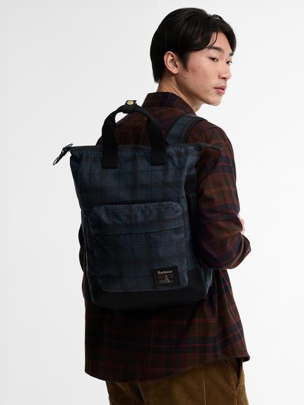 Barbour Field Waxed Backpack, Navy Tartan - view 2, Navy Tartan