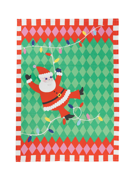 Talking Tables Fun Santa Tea Towel, Set of 2, Green/Red - view 2, Multi