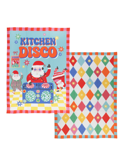 Talking Tables Fun Santa Party Cotton Tea Towels, Set of 2, Multi