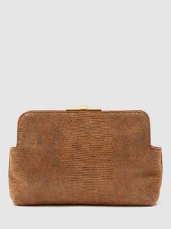 Reiss Bethany Suede Frame Clutch Bag, Tan - view 2, Tan