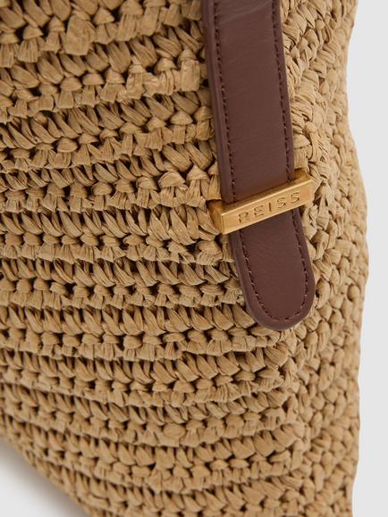 Reiss Margot Woven Shoulder Bag, Natural - view 2, Natural