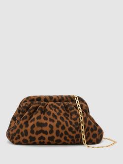 Reiss Mia Leopard Chain Strap Clutch Bag, Brown, Brown