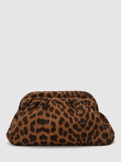 Reiss Mia Leopard Chain Strap Clutch Bag, Brown - view 2, Brown