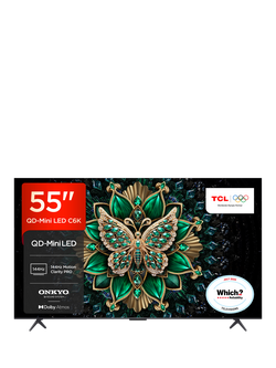 TCL 55C6K-UK (2025) QLED QD-Mini LED HDR 4K Ultra HD Smart TV, 55 inch with Dolby Atmos, Black, Black