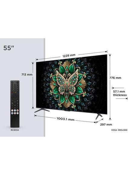 TCL 55C6K-UK (2025) QLED QD-Mini LED HDR 4K Ultra HD Smart TV, 55 inch with Dolby Atmos, Black - view 2, Black