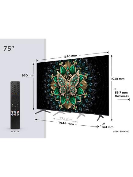 TCL 75C6K-UK (2025) QLED QD-Mini LED HDR 4K Ultra HD Smart TV, 75 inch with Dolby Atmos, Black - view 2, Black