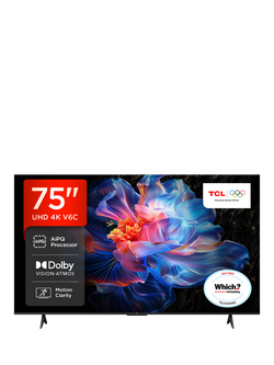 TCL 75V6C-UK (2025) LED HDR 4K Ultra HD Smart TV with Dolby Atmos, 75 inch, Black, Black