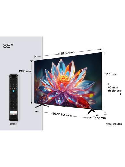 TCL 85T6C-UK (2025) QLED HDR 4K Ultra HD Smart Fire TV, 85 inch with Dolby Atmos, Black - view 2, Black