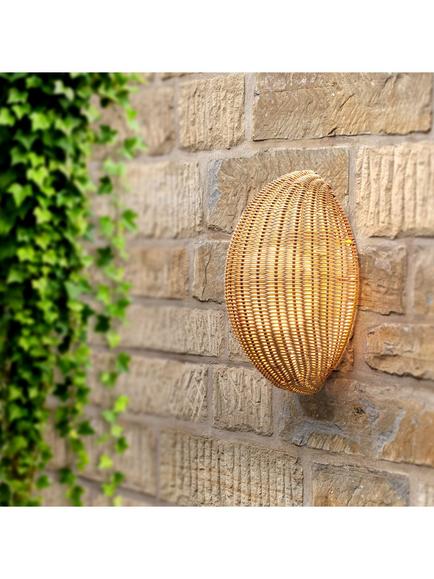 LG Outdoor Barca Woven Rattan Rechargeable Garden Wall Lamp, 40cm, Sesame - view 2, Natural