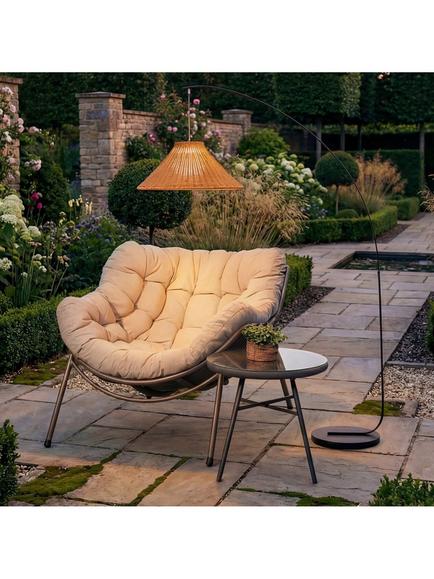 LG Outdoor Bellagio Woven Rattan Rechargeable Garden Floor Lamp, 1.75m, Sesame - view 2, Natural