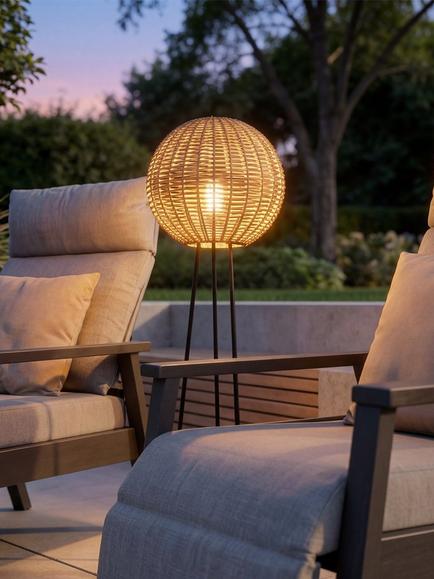 LG Outdoor Orta Woven Rattan Rechargeable Garden Floor Lamp, 1.2m, Natural - view 2, Natural