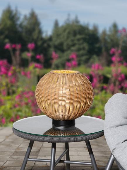 LG Outdoor Orta Woven Rattan Rechargeable Garden Table Lamp, 28cm, Natural - view 2, Natural