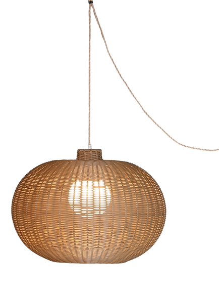 LG Outdoor Ravello Woven Rattan Rechargeable Garden Pendant Lamp, 55cm, Sesame, Natural