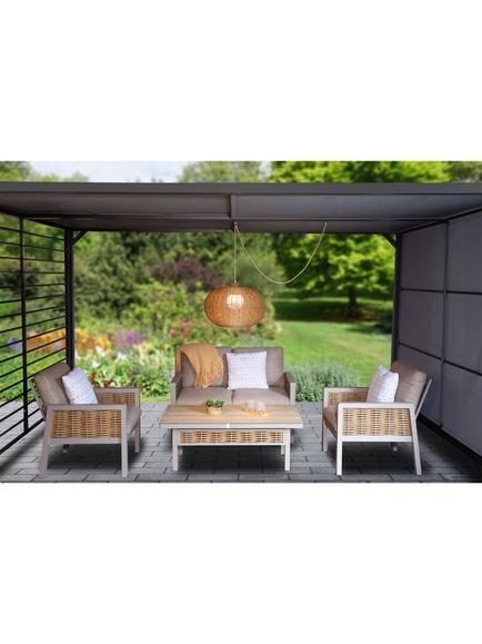 LG Outdoor Ravello Woven Rattan Rechargeable Garden Pendant Lamp, 55cm, Sesame - view 2, Natural