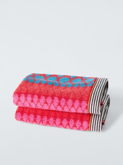 Margo Selby Faversham Face Cloth, Set of 2, Red/Pink, Red/Pink