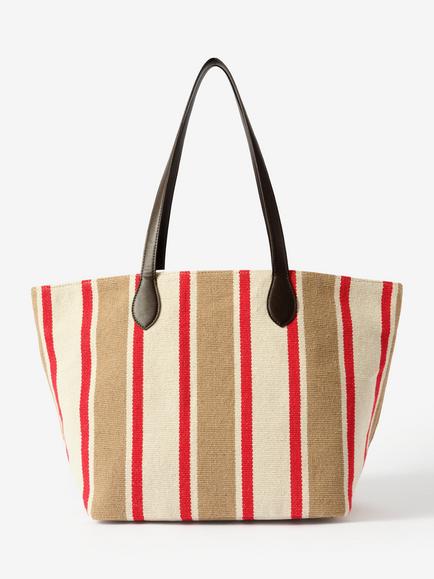 Mint Velvet Striped Canvas Tote Bag, Red/Multi, Red Multi Red