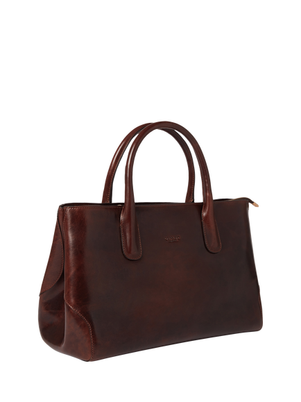 OSPREY LONDON Monroe Curved Leather Tote Bag, Chestnut - view 2, Chestnut