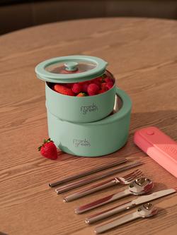 frank green Large Stainless Steel Bowl with Glass Lid, 1.5L - view 2, Mint Gelato